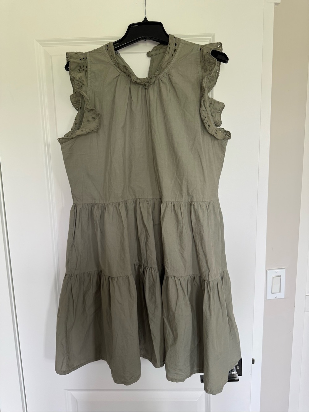 Olive Green Tiered Eyelet Sleeve Dress